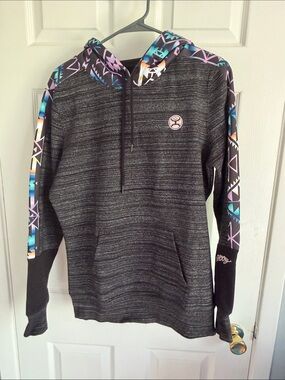 Hooey Black Heather Zip-Up Hoodie with Multicolor Aztec Accents